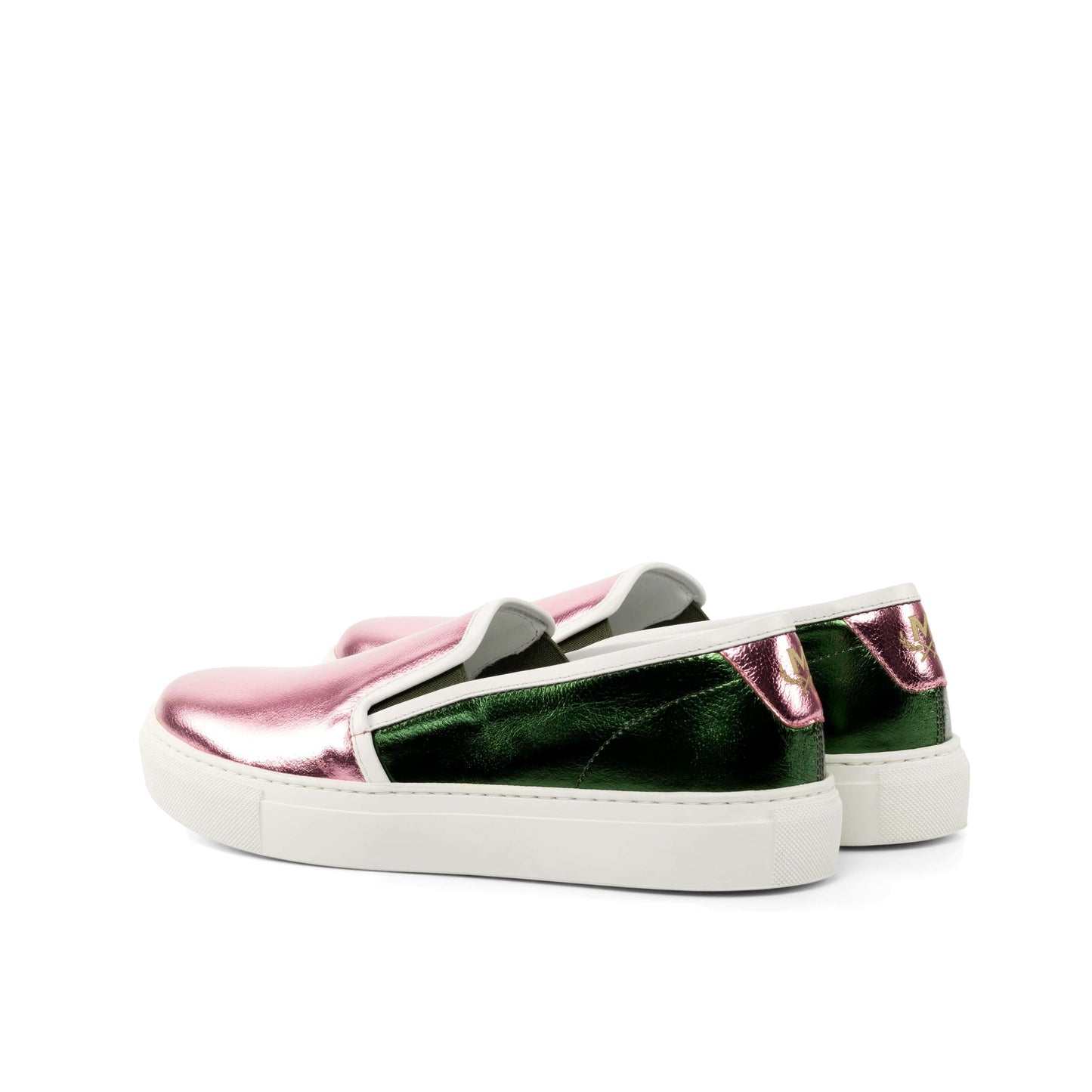 Ariane - Mandeaux Pink and Green Metallic Leather Slip Ons Black Owned Anchorage Alaska