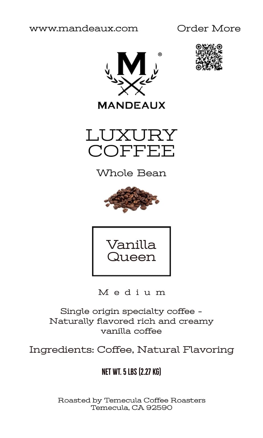 Mandeaux® Vanilla Queen Coffee - Mandeaux