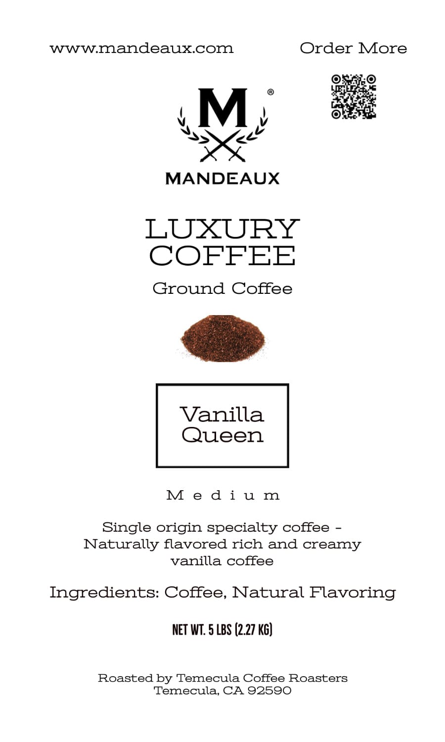 Mandeaux® Vanilla Queen Coffee - Mandeaux