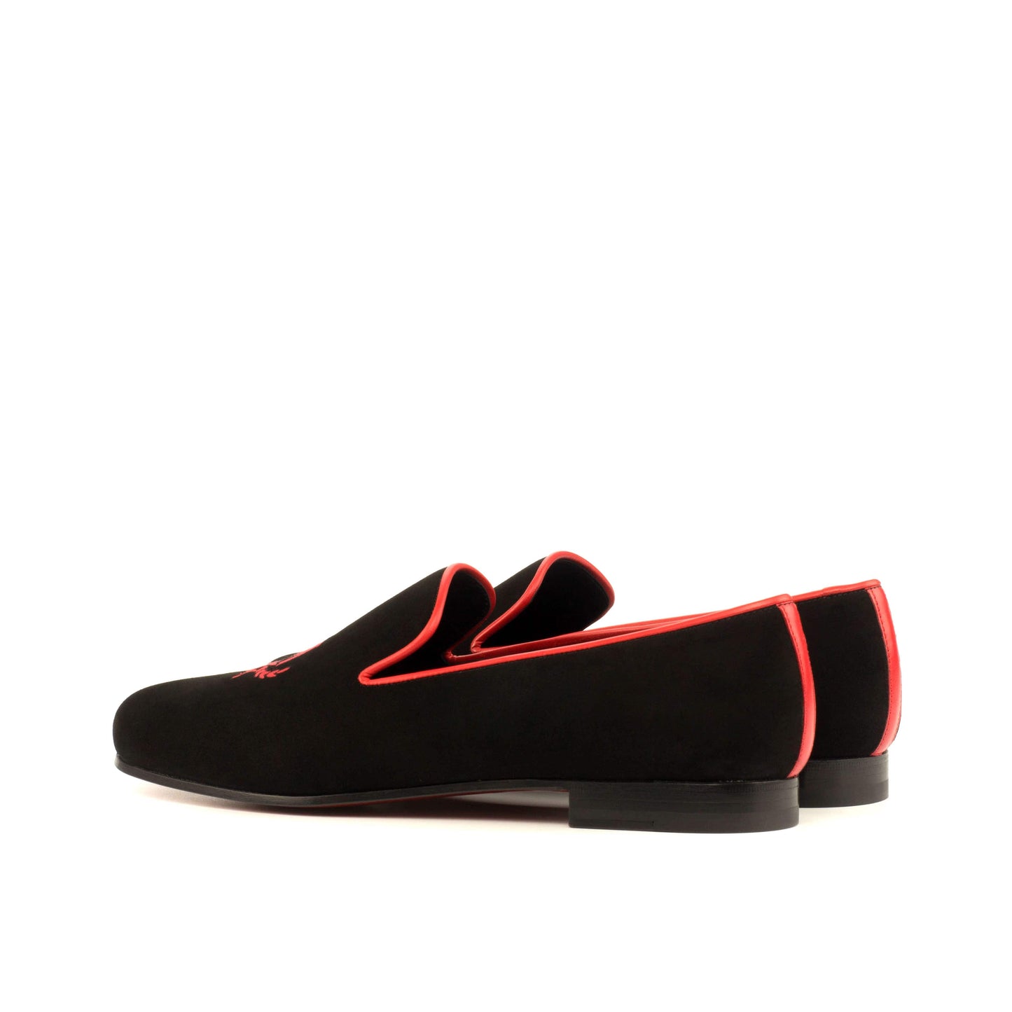 Amir - Mandeaux Tuxedo Slippers Shoes Black Suede Red Trim Black Owned Anchorage Alaska