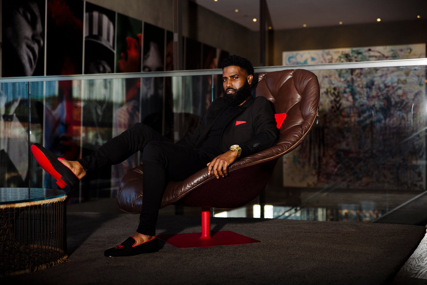 Amir - Mandeaux Tuxedo Slippers Shoes Black Suede Red Trim Black Owned Anchorage Alaska
