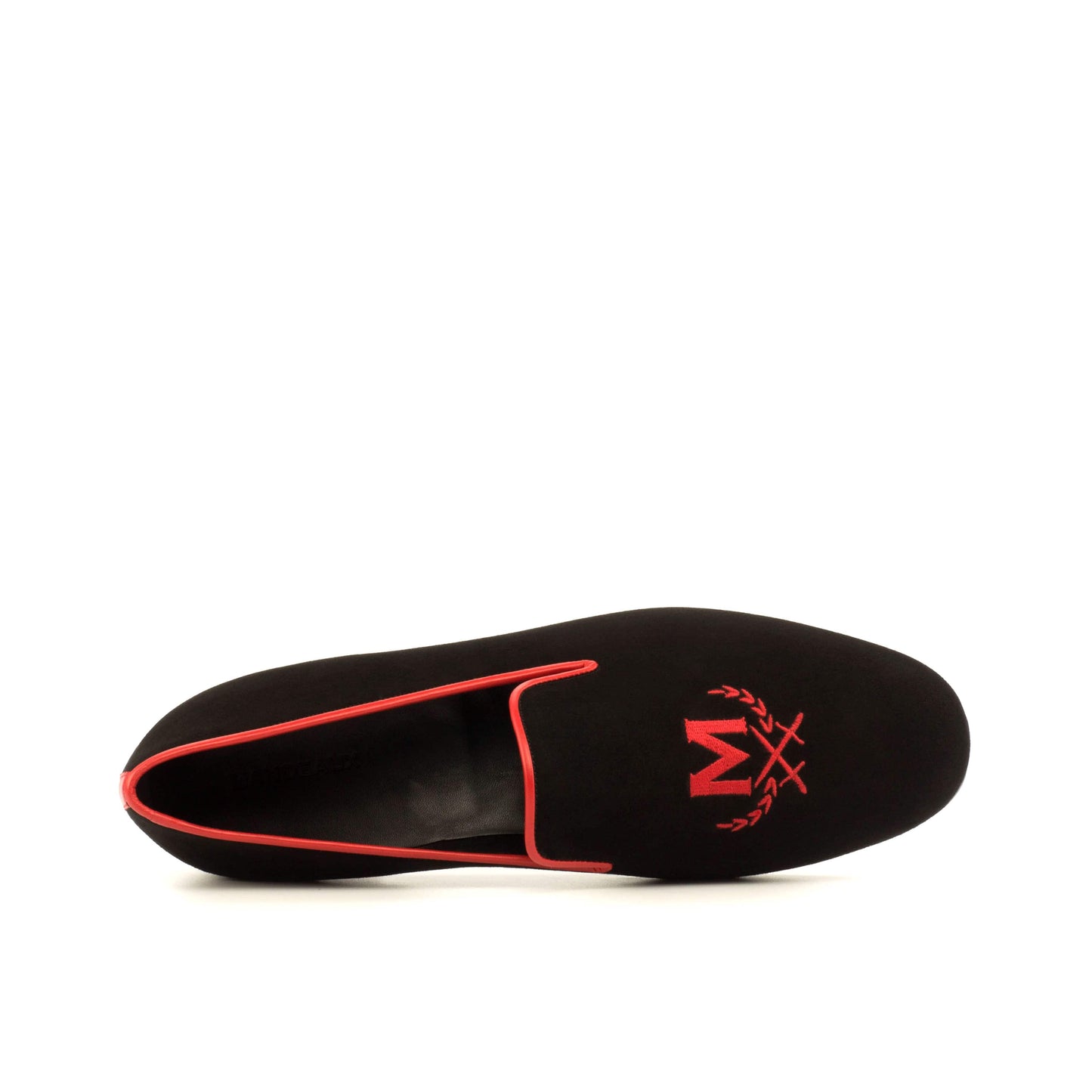 Amir - Mandeaux Tuxedo Slippers Shoes Black Suede Red Trim Black Owned Anchorage Alaska