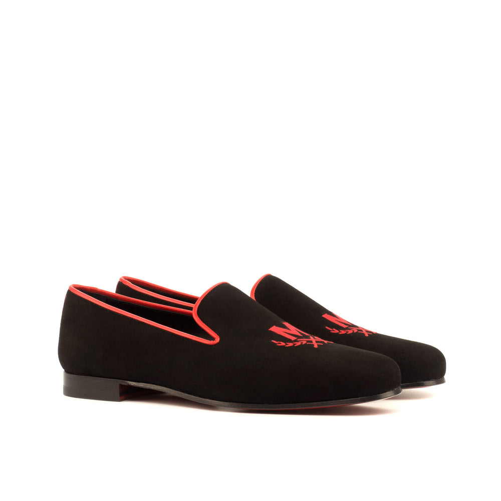 Amir - Mandeaux Tuxedo Slippers Shoes Black Suede Red Trim Black Owned Anchorage Alaska