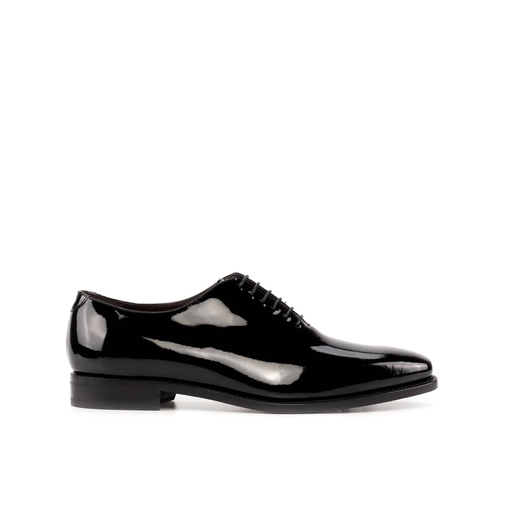 Mandeaux wholecut tuxedo black patent leather dress shoes handcrafted wedding shoes